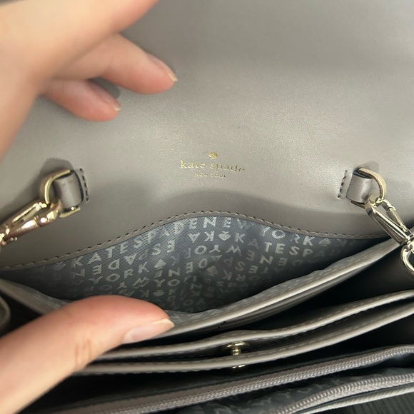Kate Spade Owl Summer Saffiano Leather Clutch Crossbody Bag Cityscape Grey Taupe - Picture 4 of 4